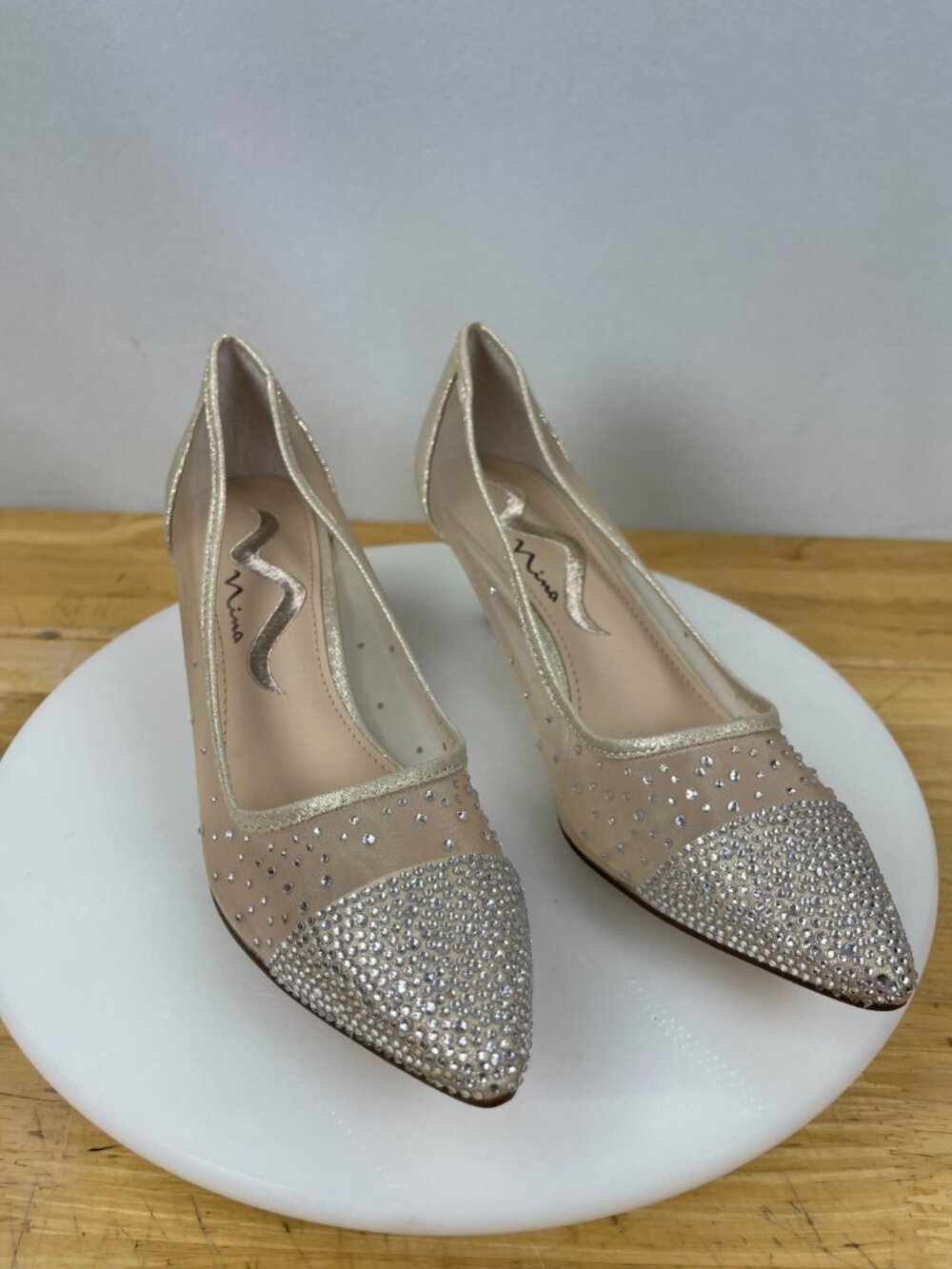 Nina Sammie-YM Heels Womens 6.5 Gold Rhinestone Pointed Toe Pumps